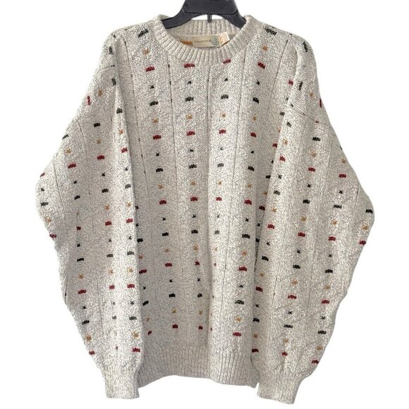 Vintage 90s Fieldmaster Cable Knit Sweater Cotton USA Stripe Beige Dad Grandpa‎ - Picture 1 of 7